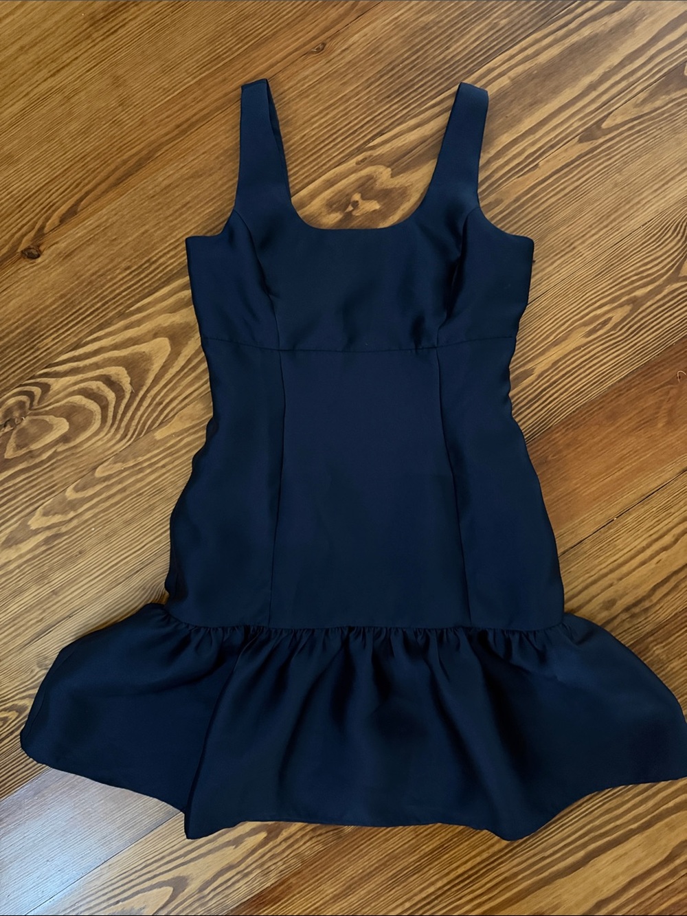 LOFT Navy Square-Neck Mini Dress with Ruffle Hem